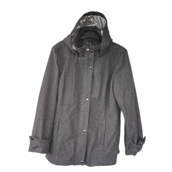Calvin Klein Gray Wool Blend Hooded Coat Size medium - Picture 1 of 7